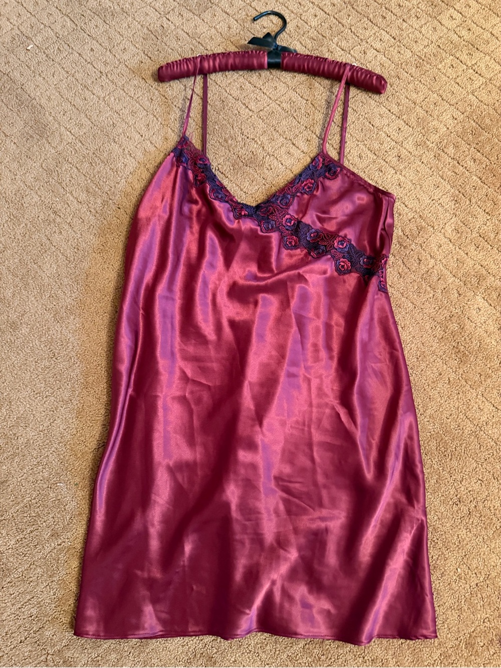 Vintage Dentelle Red Lace Slip Dress With Hanger Women’s Large